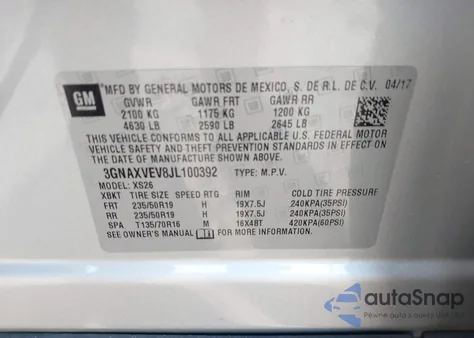 2018 Chevrolet Equinox Premier from USA, damaged, VIN 3GNAXVEV8JL100392